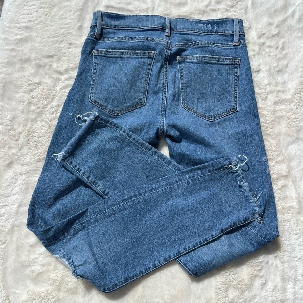 LOFT Floral Skinny Jeans Raw Hem Ankle Denim Size 25 - Picture 10 of 13